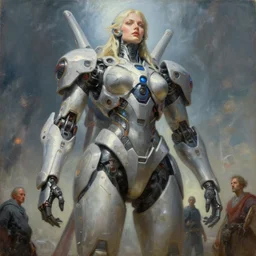 a giant feminine humanoid anima hyperfuturistic goddess mecha, tim hildebrandt, wayne barlowe, bruce pennington, donato giancola, trending on artstation, cinematic composition, beautiful lighting, hyper detailed, 8 k, oil on canvas