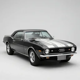 striped black audi camaro b 1 ( 1 9 6 7 ), establishing shot, by simon stalenhag