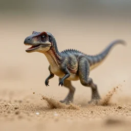 macro photo by national geographic of a tiny dinosaur propelled from the sand, fast shutter speed, motion blur, tiny gaussian blur, insanely detailed, insanely intricate, depth of field, low contrast, wide aperture, action photography