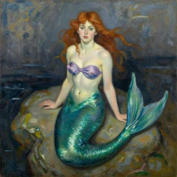 a painting of Rachel Riley as a mermaid in the style of anders zorn
