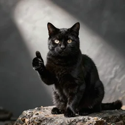 a black cat giving a thumbs up