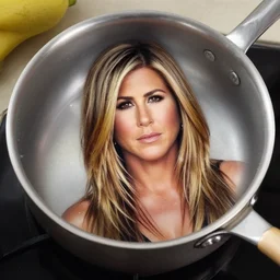 airbrushed art in bottom of saucepan, jennifer anniston, food photgrpahy