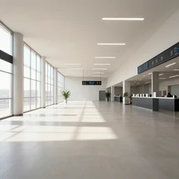 a empty departure hall, trending on artstation, bright light, mixed media, octane rendering