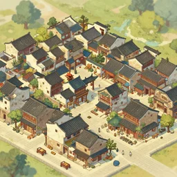 small chinese town, very beautiful, isometric!!! perspective, comfy, artstation, high quality, by artgerm, greg rutkowski