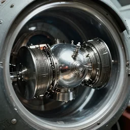 1960s closeup photo of magnetic anti-gravity engine inside an alien spaceship