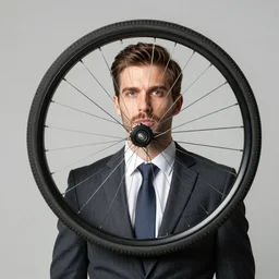 man with wheel as head