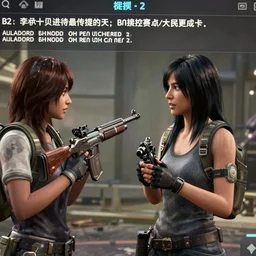 fps screenshot of talking with a woman, text log, ui, gun, half - life 2