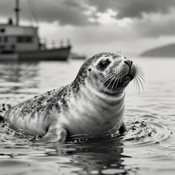 tattoo design, stencil, fine line tattoo, harbor seal peaking its head out of water with ripples around it