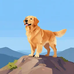 a golden retriever standing on top of a mountain, microsoft paint art, unprofessional, mediocre