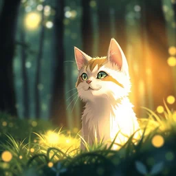 portrait of a cat in a forest, by kawacy, sunlight, trending on pixiv, bokeh, furry art, anime, dramatic lighting, digital art