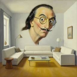 a painting of a minimalistic living room by salvador dali, cgsociety, fantastic realism, surrealist, detailed painting
