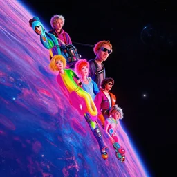 edge of interstellar space, synthwave, bright neon colors, highly detailed, cinematic, tim white, michael whelan, roger dean, bob eggleton, lisa frank, vladimir kush, kubrick, kimura, isono