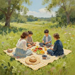 a picnic, oil painting, high detail, 8 k, wide angle, trending on artstation,