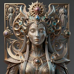 artstation futuristic 3 d model of hyper - detailed!!! beautiful groovypunk queen of fractal magma in full regal attire. face portrait. art nouveau!!! symbolist visionary baroque, giant fractal details. horizontal symmetry by zdzisław beksinski, iris van herpen, raymond swanland and alphonse mucha. hyper - real, beautiful