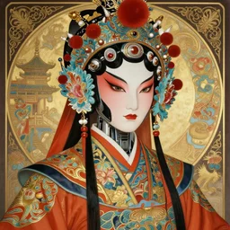 portrait of a chinese cyberpunk machine, machine face, robed, upper half portrait, decorated with chinese opera motifs, regal, asian, machine, robot, cyberpunk fine china, wuxia, traditional chinese art intricate intense elegant 京 剧 highly detailed digital painting artstation concept art smooth sharp focus illustration, art by artgerm and greg rutkowski alphonse mucha 8 k