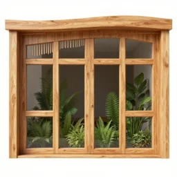 wooden homey comb facade with vegetation on glass windows