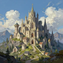 very beautiful secret city of the elves gondolin on top of a mountain, highly detailed, digital painting, artstation, matte, sharp focus, impressionnisme, vivid color,