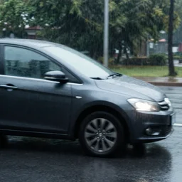 a car in the rain