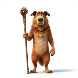 shepherd with staff, stylized pixar-style 3d render, full body, standing, isolated on a pure white background, centered, whole figure in frame, sharp focus, studio lighting