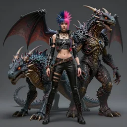 an female humanoid dressed like a punk as a fusion of a dragon, a kaiju, and a deathclaw in the style of leonard boyarsky in the style of h. r. giger in the style of frank frazetta trending on artstation deviantart pinterest detailed hyper detailed photorealistic hd 8 k post - processing high resolution