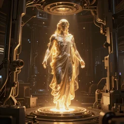 A view of God being created from the machine, dystopian, volumetric light, warm unreal engine, by Felix Kahn