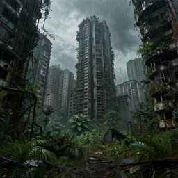 a beautiful photorealistic highly detailed urbex nature industrial architecture architecture abandoned city by pieter bruegel the elder, hyperrealism fisheye landscape apocalyptic vice city darkacademia cyberpunk rainforest bladerunner 2 0 4 9 gem nature lightpaint, archdaily, wallpaper, highly detailed, trending on artstation.