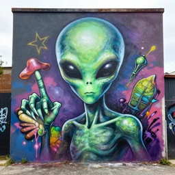 alien as a graffiti mural by lee, masterpiece, trending on artstation