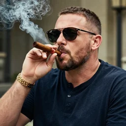 andrew tate smoking cigars, wearing sunglasses