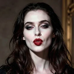 portrait of a stunning irish coquette vampire, pouty lips, pale skin, in a style blend of greg rutkowski and gaston bussiere and artgerm, cinematic lighting, sharp focus, photorealistic