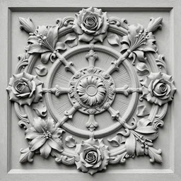 beautiful decorative classical ornamental door emblem, fibonacci rhythms, roses, lilies, rose petals, lily petals, acanthus scrolls, highly detailed etching, gemini, bilaterally symmetrical, small medium and large elements, rendered in octane, 3 d render by peter mohrbacher, hajime sorayama, wayne barlowe, boris vallejo, james jean