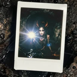 strange and evil daemon - girl in an underground sewer with toxic waste all around and black water, 1 9 5 0 polaroid photography with flash light, photorealistic, flash light, dark horror, dramatic light, volumetric light, mist