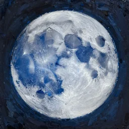 A moon made out of blue glass shards, 4k, highly detailed, focus on the moon, trending on artstation, oil painting