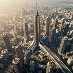 enormous futuristic city, style of blade runner, aerial view