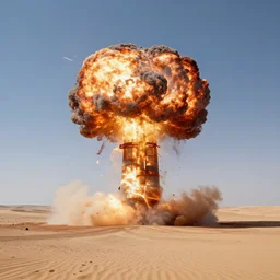 a nuclear bomb exploding in the middle of a desert, photorealistic, ultra high resolution, ultra detailed