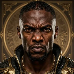 portrait of a angry rogue fighter black man. Epic fantasy. beautiful. hyperrealism symetric face cinematic top lighting, insanely detailed and intricate, face by wlop, Charlie Bowater, golden ratio, symmetric, elegant, ornate, luxury, elite, matte painting, cinematic, trending on artstation, deviantart and cgsociety, 8k, high resolution