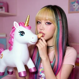 thetardedgirl eating Lisa Frank unicorn