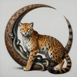 a detailed painting of a magick polecat occult effigy beautiful lynx fur that is a crescent shaped leopard atomic latent snakes in between autobiological cybernetic ferret resurgence of snake phonkadelic ferret in the style of escher, alex grey, kubrick inspired by realism, symbolism, magical realism and dark fantasy, clear, crisp