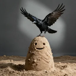 A crow hovers over sandmann's head