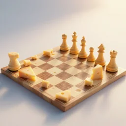 chess board made out of cheese, golden hour, award winning