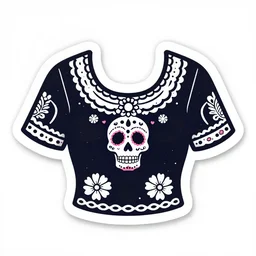 mexican day of the dead, sticker style art, white baclground, trending on artstation, greg rutkowski, john singer sargent, crop top, intricate