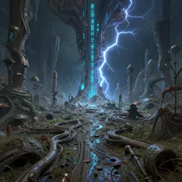extremely detailed intricate evocative forsaken vestiges of esoteric signal volumes stretched into unusual coagulating terraria powered by digital lightning, UHD, rendered in octane then in cryengine, cgsociety, wow, ultra photorealistic