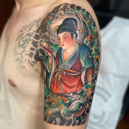 Colour Tattoo old chines painting , by WLOP, Rossdraws, James Jean