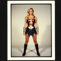 she - ra, blonde hair, portrait, full body, symmetrical features, color photo, 1 9 8 5 photograph, kodachrome, aged paper, sergio leone, master prime lenses, cinematic