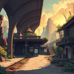 a beautiful detailed illustration of building city nature urbex abandoned architecture subway station by beeple, anime steampunk tundra cgsociety at fall, archdaily, wallpaper, highly detailed, trending on artstation.