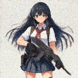 anime girl, armed, school uniform, 8 k wallpaper, high detailed, illustration, morandi color scheme