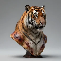 perfect hunter warrior bust, tiger - wolf - human hybrid alien species, scars and battle damage