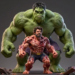photomanipulation of BOB ROSS as hulk with human flesh, marvel, fully detailed, volumetric lightening, octane render, 8k, masterpiece, epic composition