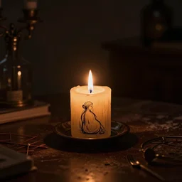digital drawing, candle that is lit on a table, in a candle holder, in a dark room, eerie glow, extreme quality, moody lighting, 8 k
