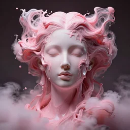 epic beautiful intricate and detailed concept art. abstract female face pink liquid fluid god. sculpture. noveau clouds
