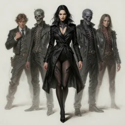 lady in black coat and pantyhose, cosmic horror style, intricate, confident pose, realistic, highly detailed, digital painting, art by wlop and artgerm and ross tran and greg rutkowski, charlie bowater